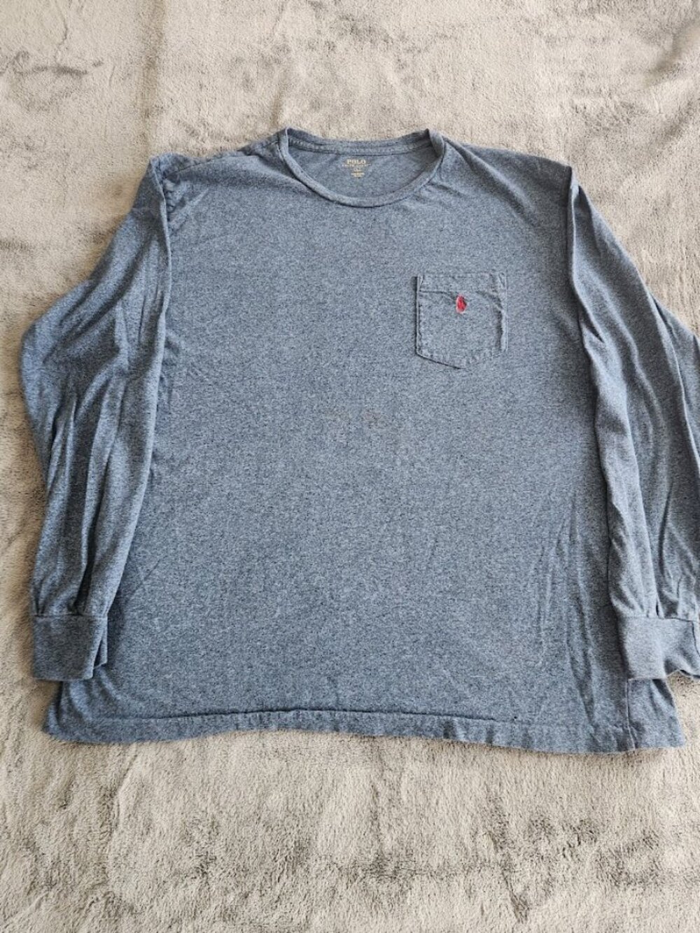 Polo Ralph Lauren Mens Long Sleeve Pocket T Shirt Gray Red Pony Logo Size L READ